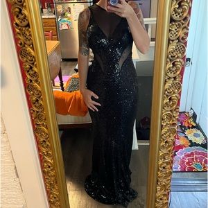 TIMELESS BLACK SEQUIN AND MESH BALL GOWN